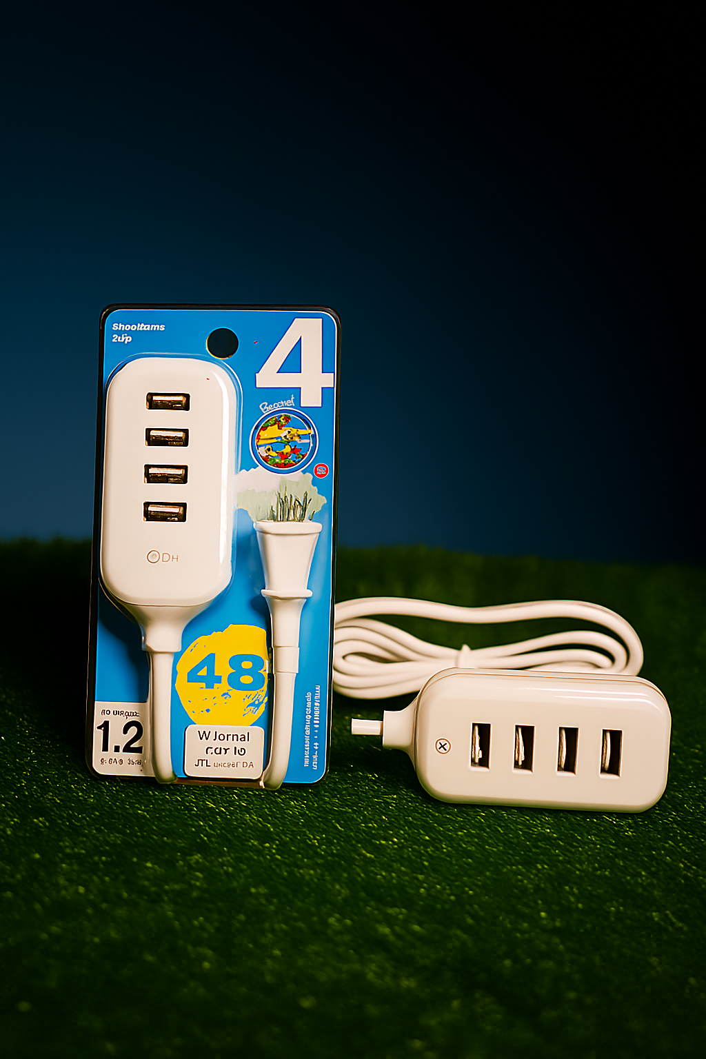 High-Speed 4-Port USB Wall Charger - 4.8A Fast Charging Hub with Long Cord