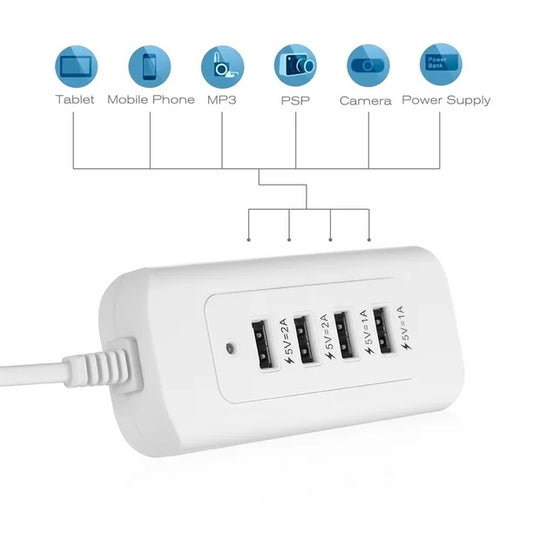 4-in-1 USB Fast Charger – Multi-Port Wall Adapter (5V/2A & 5V/1A)