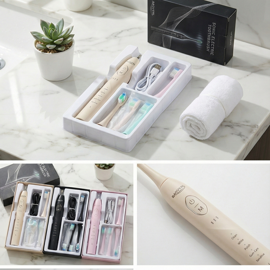 BAOVERI Professional Sonic Electric Toothbrush with 5 Cleaning Modes & 8 Replacement Heads