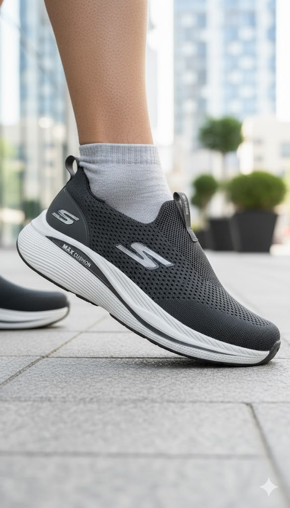 Charcoal Grey Slip-On Knit Trainer with Max Cushion Midsole