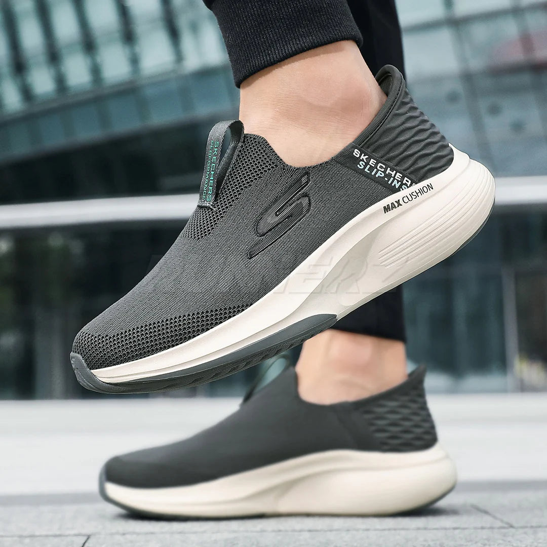 Black Max Cushion Slip-On Knit Walking & Running Shoes