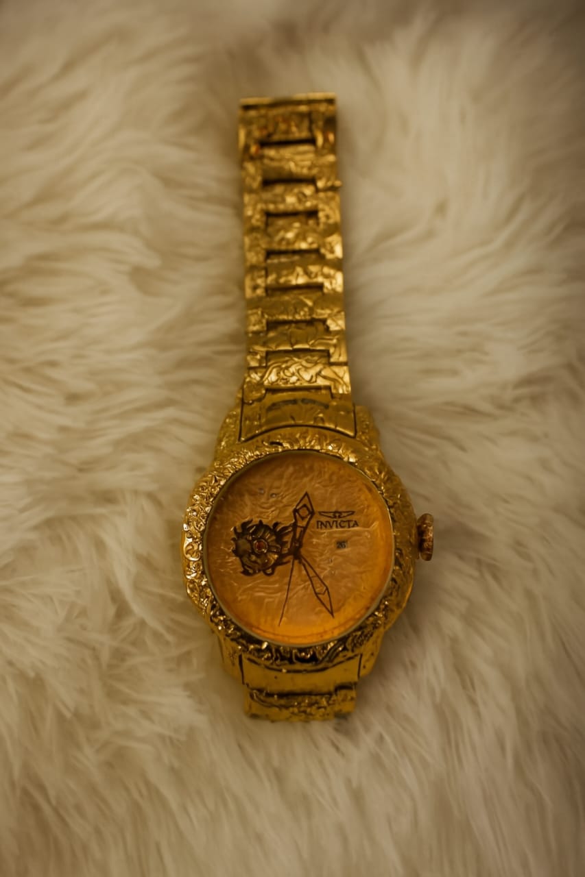Invicta Engraved Gold-Tone Watch | Textured Black , White , Rose gold Dial