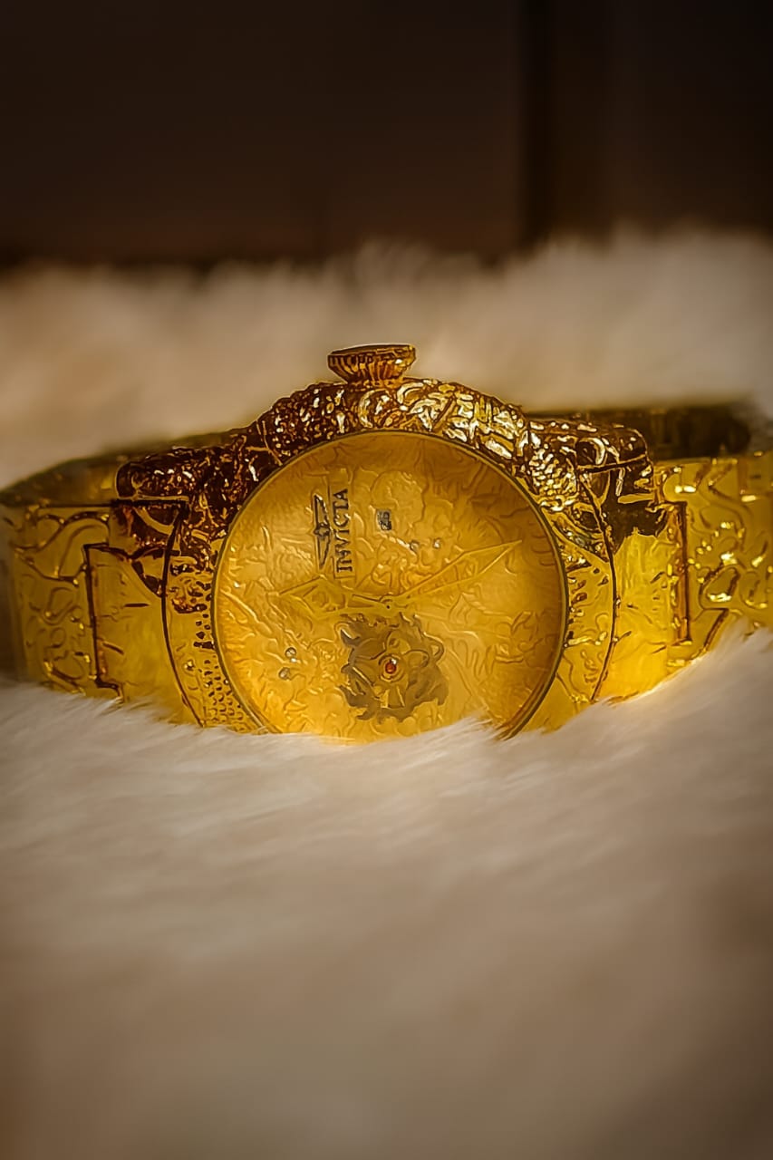 Invicta Engraved Gold-Tone Watch | Textured Black , White , Rose gold Dial