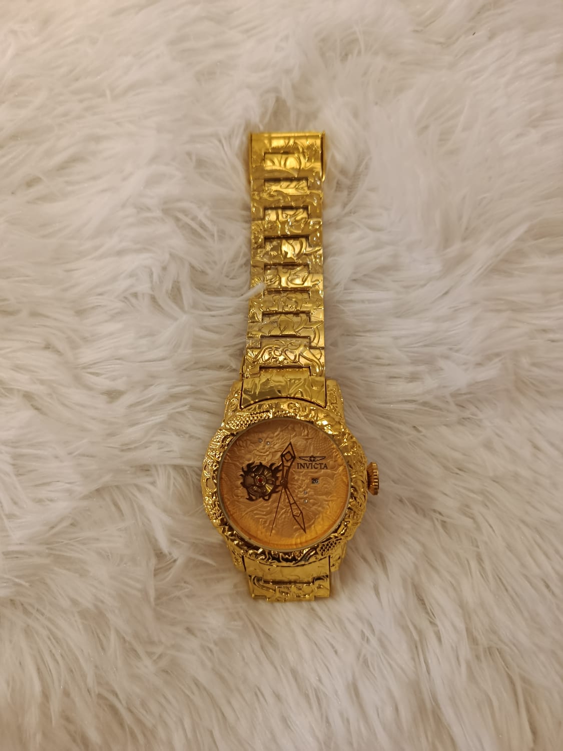 Invicta Engraved Gold-Tone Watch | Textured Black , White , Rose gold Dial