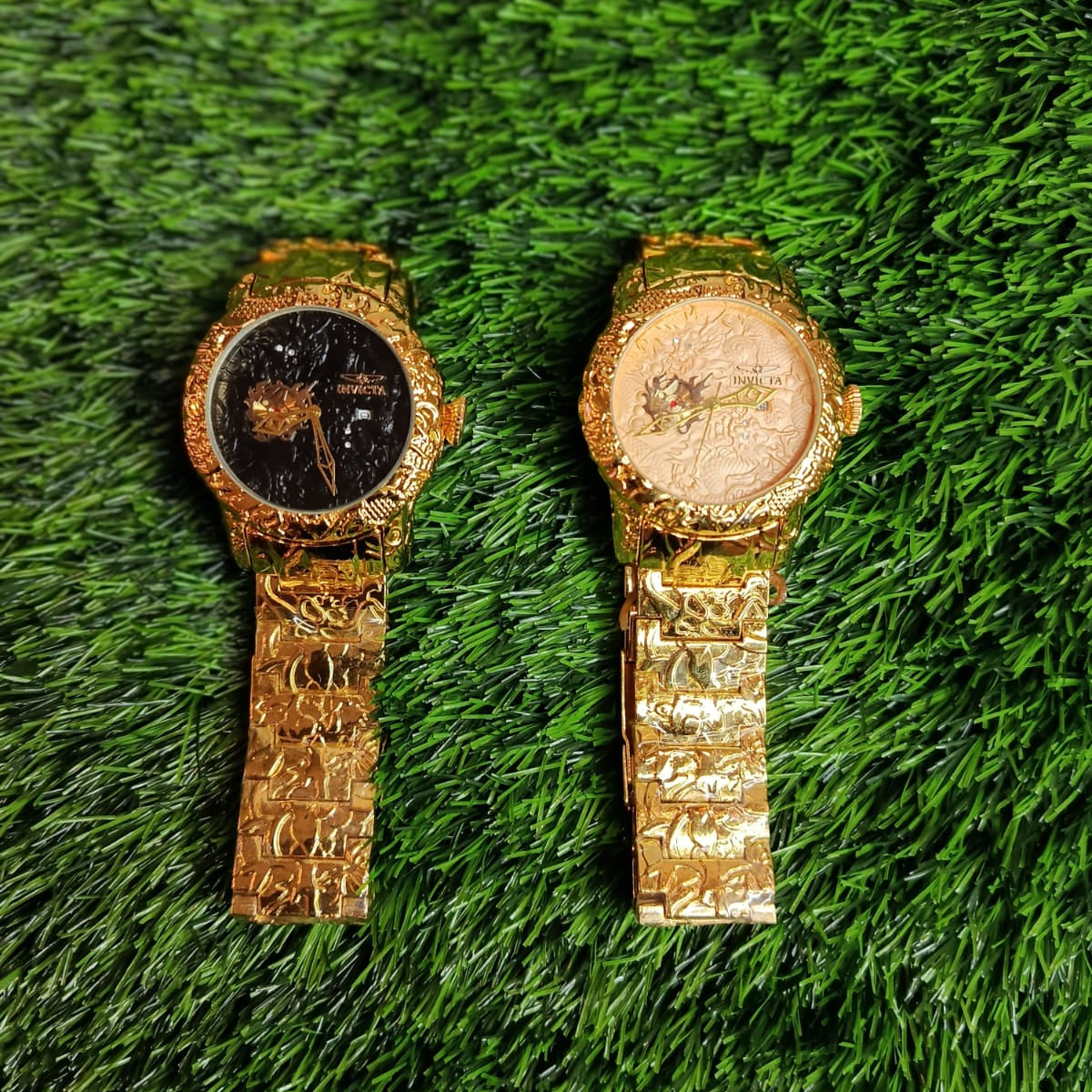 Invicta Engraved Gold-Tone Watch | Textured Black , White , Rose gold Dial