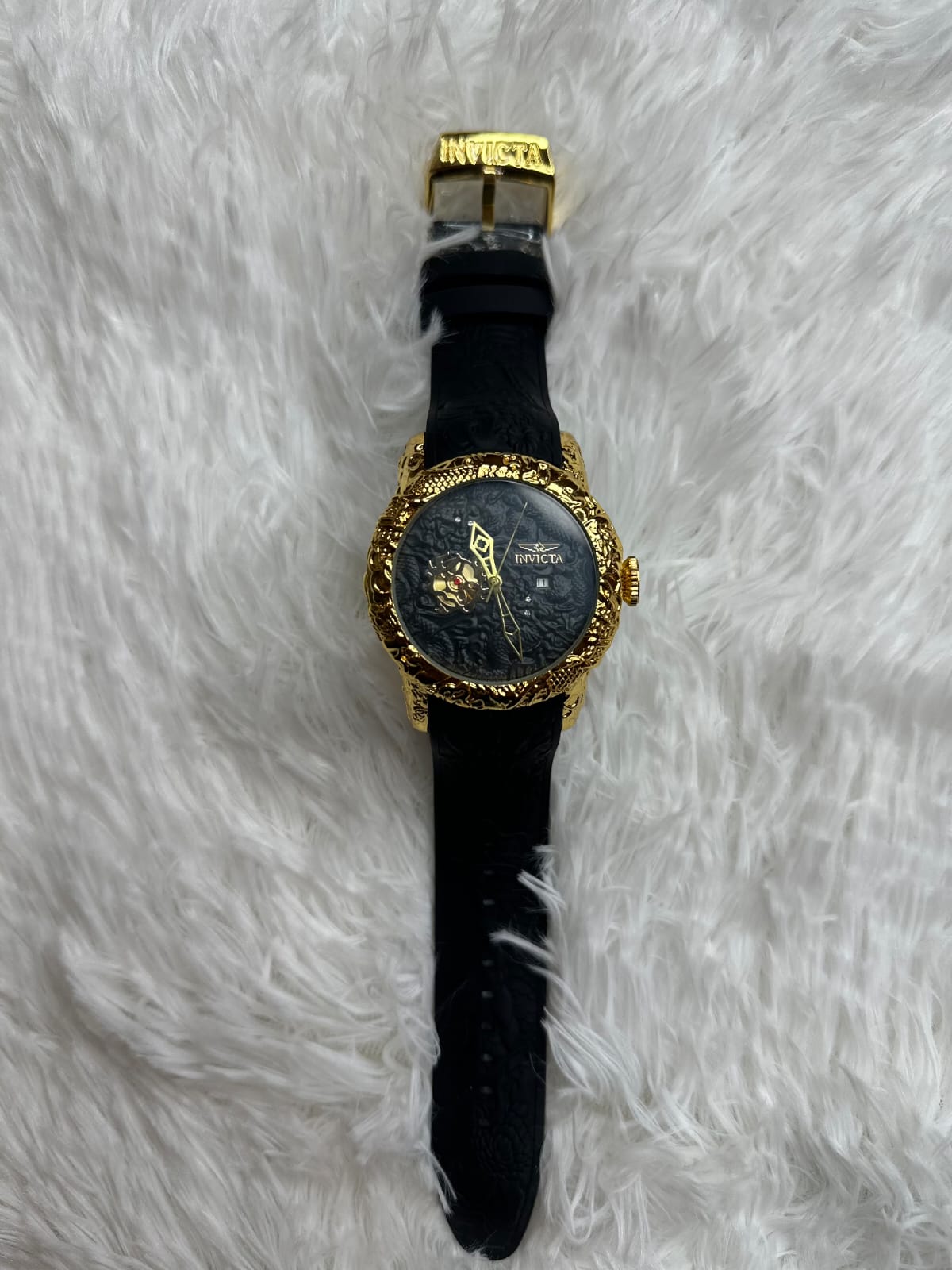 Invicta Men's Nugget Gold-Tone Watch | Black Silicone Strap