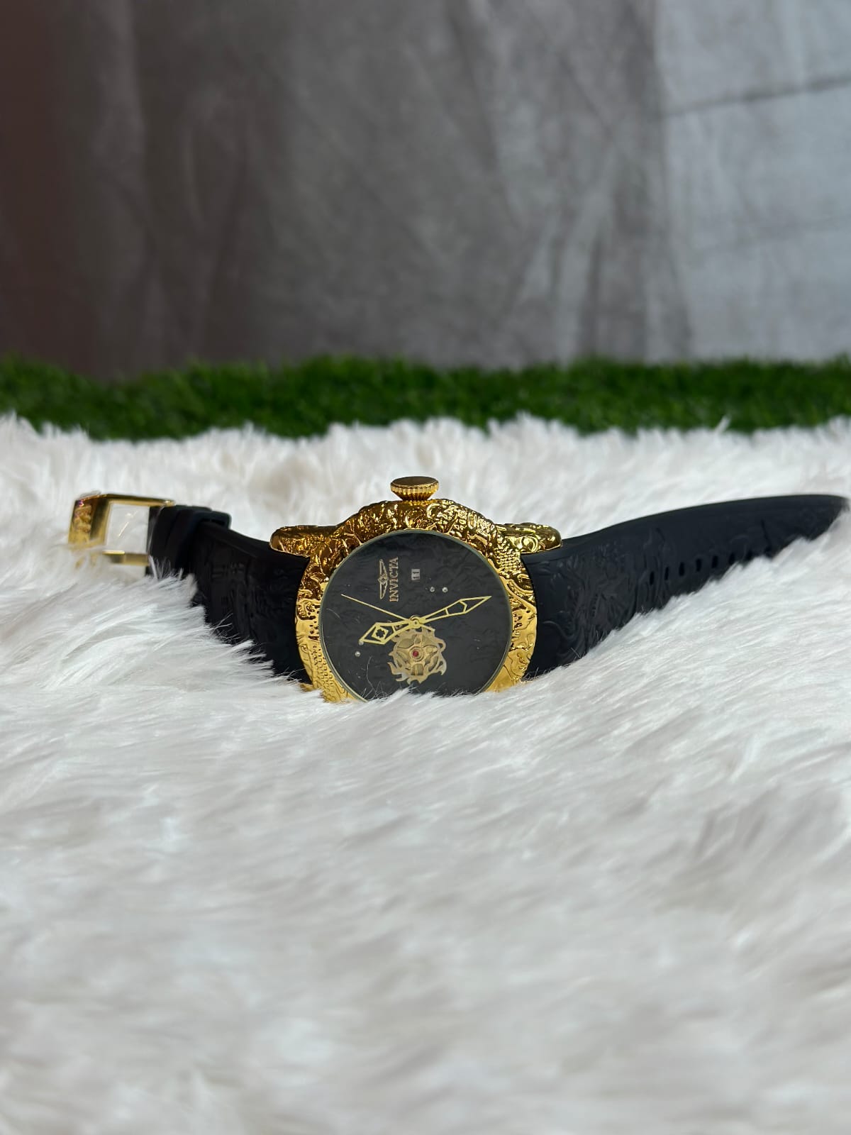 Invicta Men's Nugget Gold-Tone Watch | Black Silicone Strap