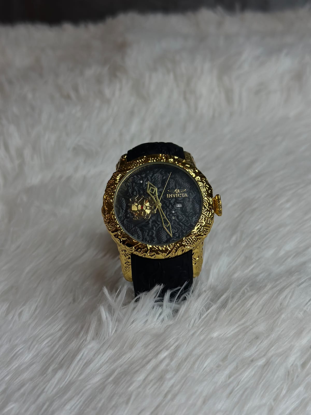 Invicta Men's Nugget Gold-Tone Watch | Black Silicone Strap