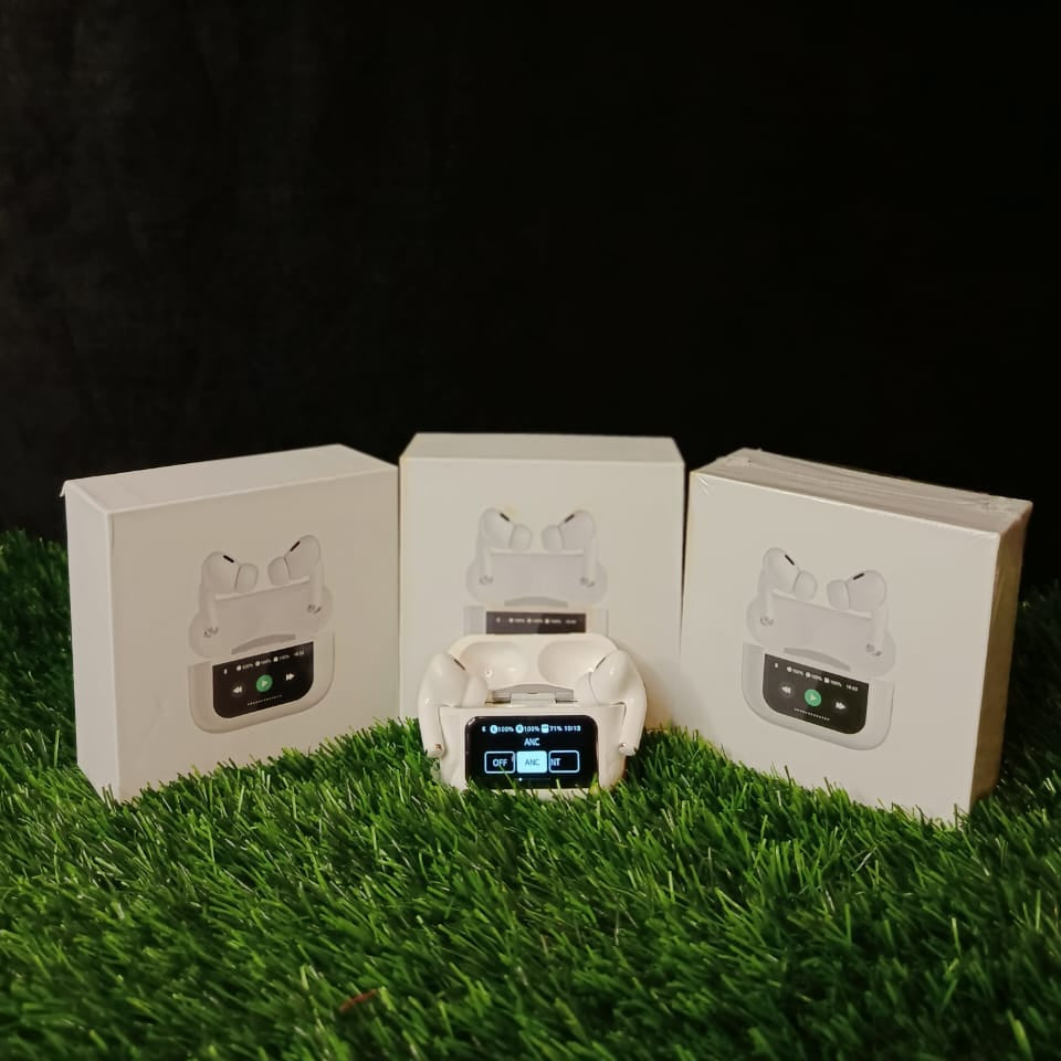 White ANC TWS Earbuds with Digital Display Charging Case & Premium Sound