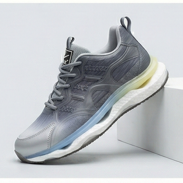 Grey Gradient Mesh Running Shoes with Cushioned Sole | Performance Trainer Sneakers