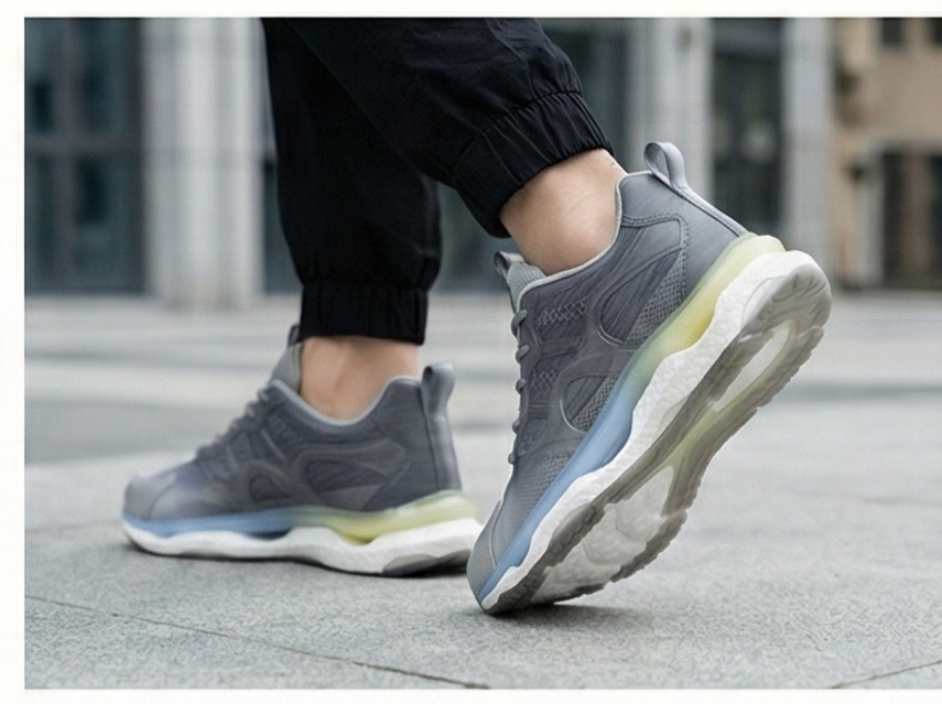 Grey Gradient Mesh Running Shoes with Cushioned Sole | Performance Trainer Sneakers