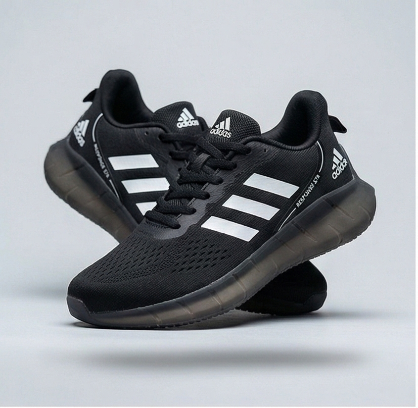 Adidas Essential Black & White Men's/Unisex Running Shoes | Breathable Mesh Trainer