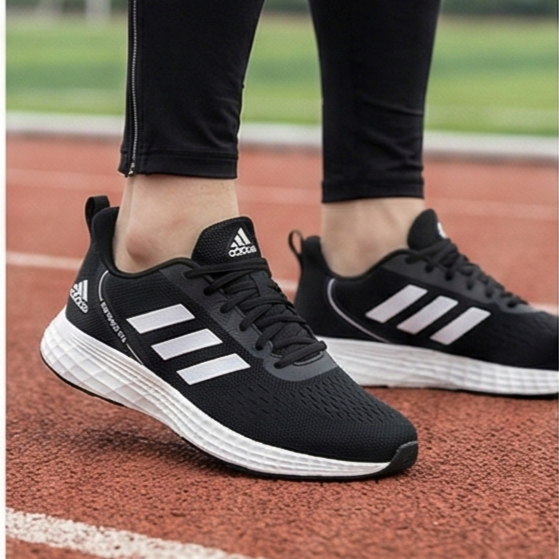 Adidas | Essential Lightweight Running & Casual Trainer for Men/Women | Black with White Stripes