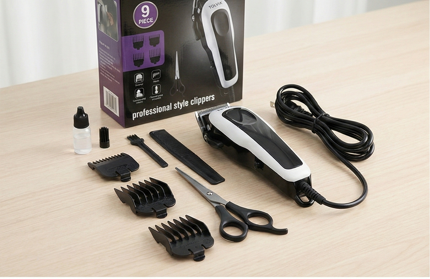 TOLVIA Professional 9-Piece Home Hair Clipping & Grooming Kit