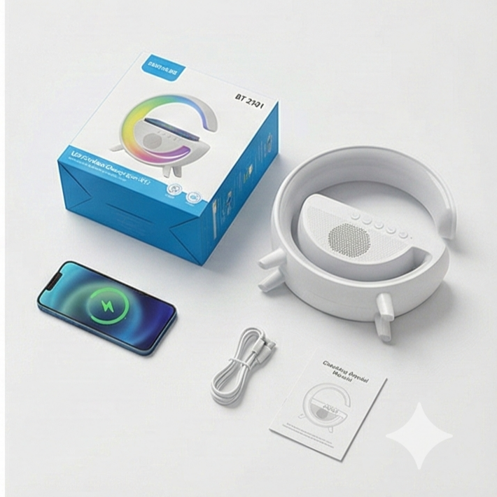 4-in-1 Smart G-Shape RGB Ambient Light with Wireless Charger & Bluetooth Speaker