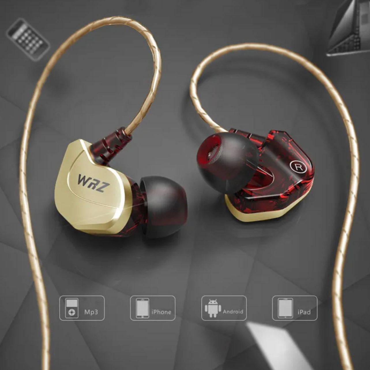 WRZ High-Fidelity Gold & Red In-Ear Monitor Earphones