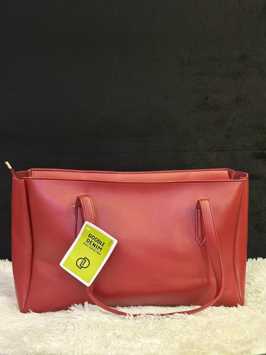 Women's Structured Tan Faux Leather Minimalist Work Tote Bag